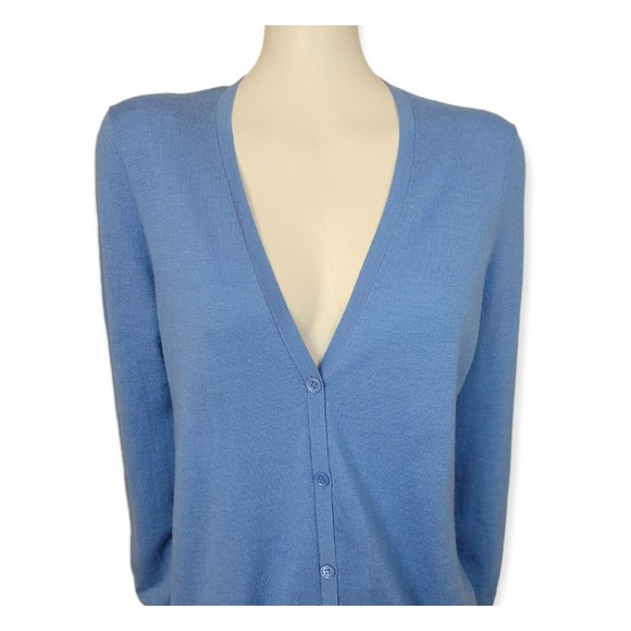 Eric Bompard 100% Cashmere Soft Cardigan V-Neck Classic Front Patch Pockets Blue - Picture 4 of 12